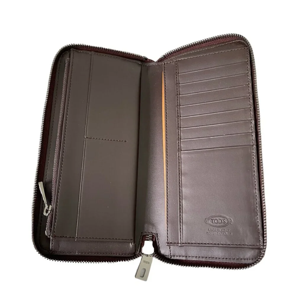 Tod's Italy Color block Orange/Brown‎ Zip Continental Wallet XAWDSPA04Z0DOUL016